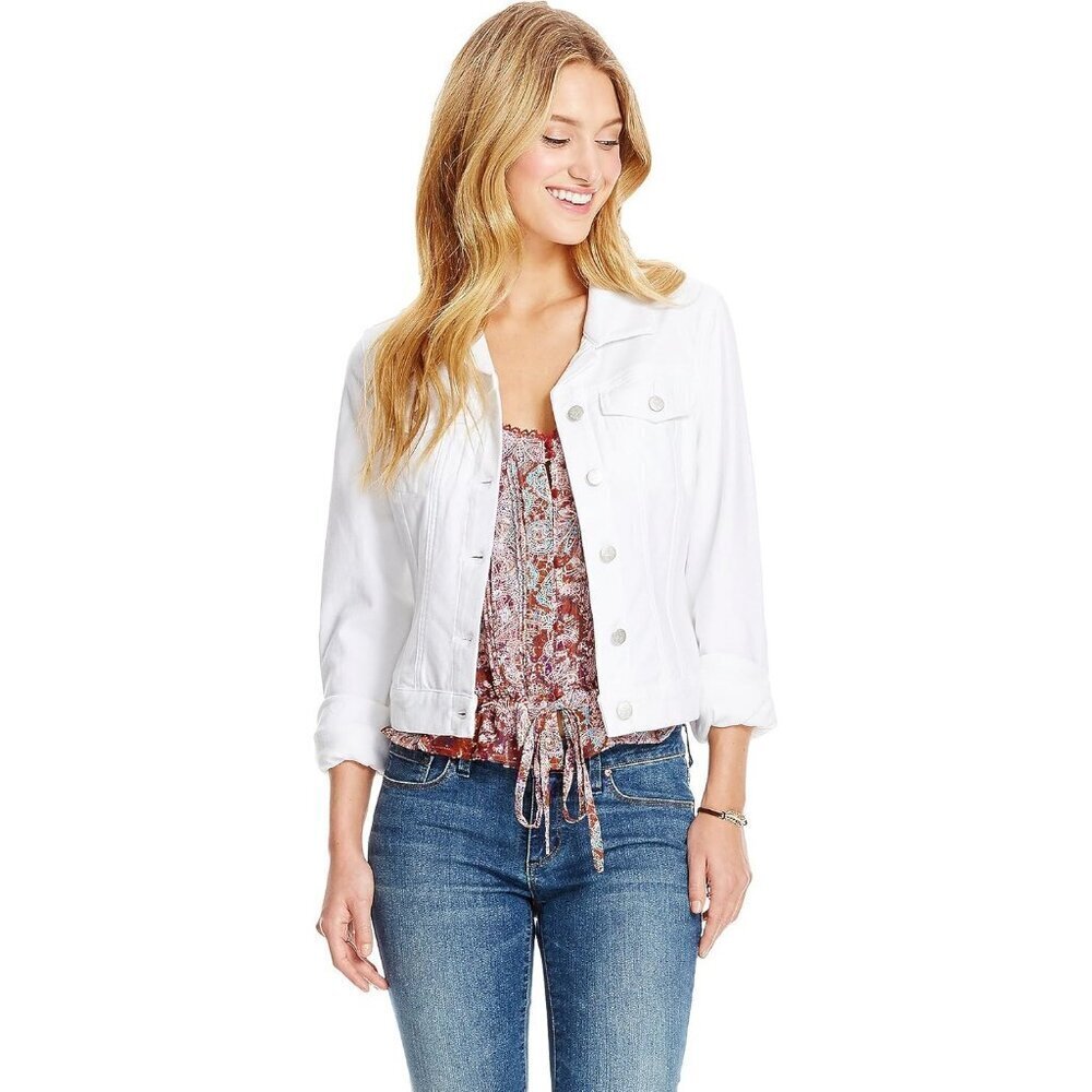 Women's Basic Pixie Classic Casual Feminine Fit Crop Jean Jacket Denim White